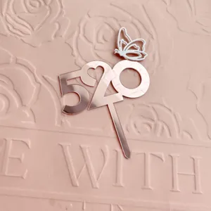 Topper per torta 520 in acrilico oro rosa con farfalla argento per decorare dolci feste