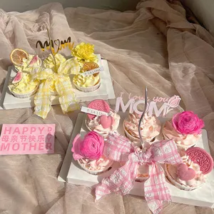 Kit de decoration de cupcake fete des meres avec noeud carre et carte voeux