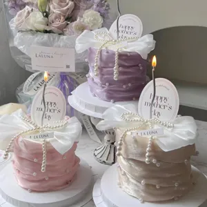 Muttertag Kuchen Deko Set mit Perlen Seide Band Umrandungen und Liebessteckern für Party.