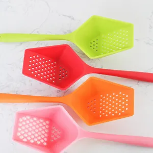 Silicone kitchen colander spoon set, multi-color hollow drainage scoop for straining oil and water.