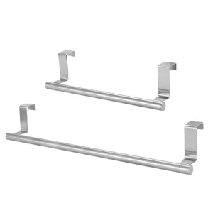 Stainless steel over cabinet towel bar, punch-free kitchen and bathroom hanging rack.