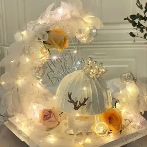 Mondboot Kuchenaufsatz Set mit Lichterkette, Rosen und Krone für Geburtstag Party Dekoration