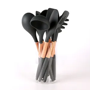 Silicone Kitchen Utensils Wooden Handle Heat-Resistant Non-Stick Cooking Tools Spatula Ladle Turner Kitchen Set