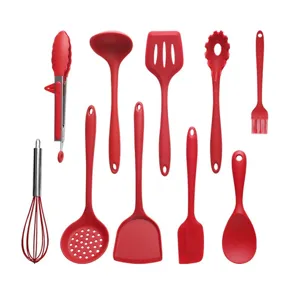 10-teiliges rotes Silikon Küchenhelfer Set, Antihaft Kochutensilien hitzebeständig.
