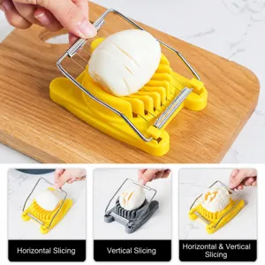 Plastic egg slicer with stainless steel wires for hard boiled eggs and kitchen cooking tool