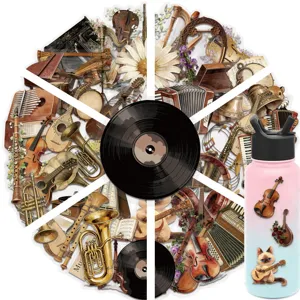 Vintage musical instrument stickers waterproof PET transparent DIY decorative laptop journal decals
