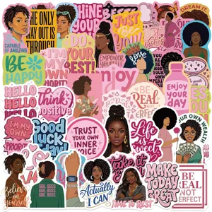 Black Women Inspirational Waterproof PVC Stickers Positive Quotes Decals For Scrapbook Journal Laptop Phone DIY Decoration