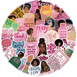 Details of Black empowerment waterproof stickers pack for journaling, laptop and phone decoration.
