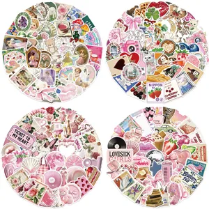 Roze esthetische stickers set schattige vintage journaling scrapbooking fles decor