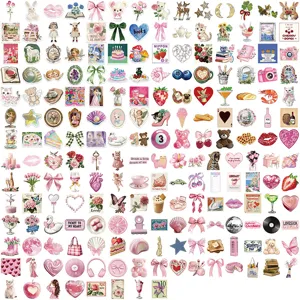 Roze esthetische stickerpakket vintage schattige kantoorartikelen voor laptop