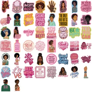 Black woman motivational stickers set, waterproof vinyl decal pack for laptop and journal.