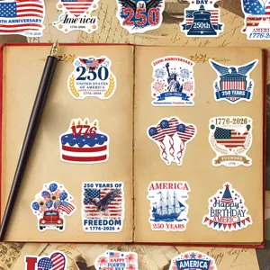 US 250th anniversary stickers, patriotic waterproof vinyl decals for laptop, luggage, phone.
