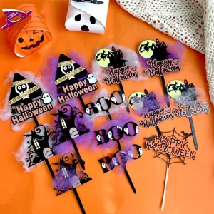 Halloween cake toppers acrylic spooky party decorations pumpkin ghost inserts set of ten