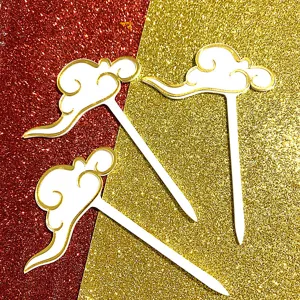 Lot de toppers de gâteau en acrylique nuage de bon augure, décoration traditionnelle chinoise.