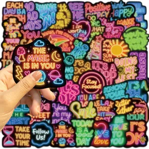 50pcs Positive Affirmation Quote Neon Stickers Waterproof Decals for Phone Laptop Water Bottle