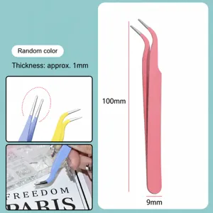 Stainless steel blunt tip tweezers precision craft tool pink color size 100mm length