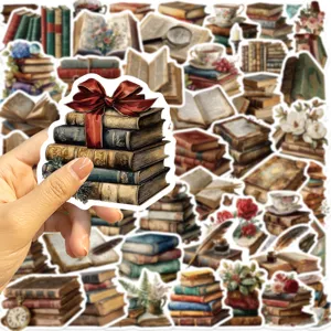 Vintage book stickers aesthetic waterproof decals for journal laptop suitcase water bottle 50pcs