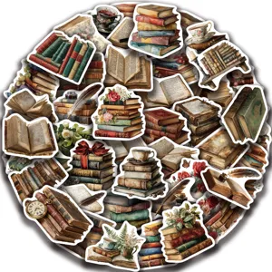 Vintage book stickers 50pcs aesthetic watercolor book lover journaling DIY waterproof decals