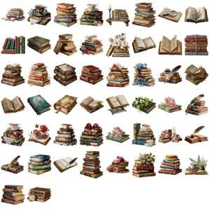 Vintage books stickers set, aesthetic journaling decorative waterproof stickers for crafts.