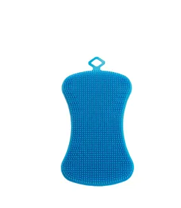Spazzola per piatti in silicone blu, detergente da cucina flessibile con foro per appenderlo.