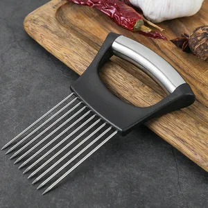 Edelstahl Zwiebelhalter Slicer Lebensmittel Schneider Fleischzartmacher Nadel Küchenwerkzeug
