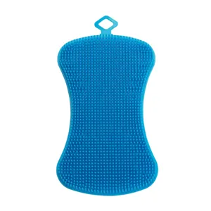 Spugna per piatti in silicone blu spazzola di pulizia con setole e foro per appendere cucina