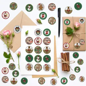 Christmas round self-adhesive stickers rolls holiday gift wrapping decorative seals labels