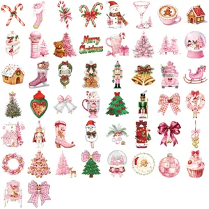 Set d'autocollants Noël rose mignon aquarelle vacances DIY carnet ordinateur 50pcs