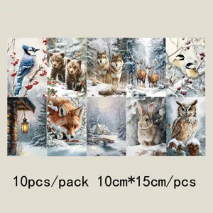 10pcs winter animal postcards snow landscape art prints set wall decor 10x15cm dorm aesthetic