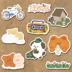 Details of Korean style oil painting cartoon stickers set featuring cute bears and dogs