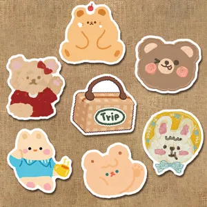 Cute cartoon oil painting bear and rabbit stickers set for luggage laptop decors
