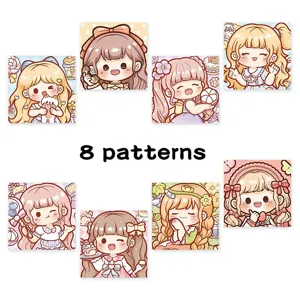 Jolis autocollants carrés de fille de dessin animé rouleau 8 motifs pour journal DIY