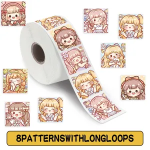 500 pcs rouleau autocollants mignons dessin animé fille, étiquettes de journal intime.