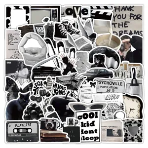 50pcs Aesthetic Black and White Stickers Vintage Monochrome Journaling DIY Laptop Decals