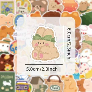 Cute Korean oil painting style bear sticker detail showing size 5x6cm for journaling.