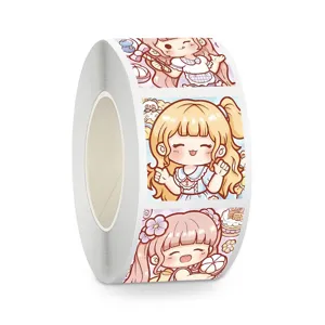Gros plan détail de rouleau d'autocollant carré fille anime mignon pour décoration.