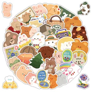 Cute Cartoon Bear Stickers Korean Oil Painting Style Graffiti Decals Waterproof Adhesive Stationery For Luggage