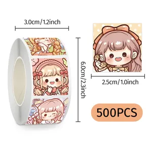 Rouleau d'autocollants de fille d'anime mignon décoratif avec 500pcs pour agenda