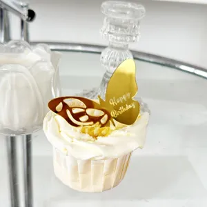 Gold acrylic butterfly cake topper happy birthday party dessert table decoration insert