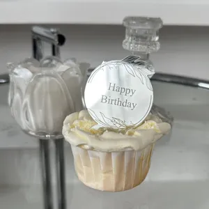 Acrylic Happy Birthday cake topper laser engraved dessert table party decoration prop.