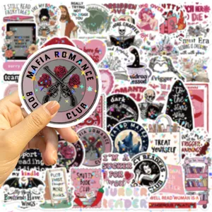 Detailed view of holographic reading theme decorative stickers, colorful waterproof designs for DIY crafting.