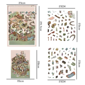 3D miniature house DIY scene cartoon decompression journal stickers, PET sticker set.