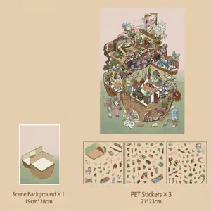 3D miniature house DIY cartoon sticker set, creative decorative stickers for journaling.
