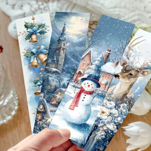 Blue Christmas Bookmarks Vintage Watercolor Illustration Paper Reading Markers For Students School Supplies
