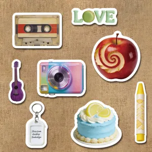 Cute aesthetic summer fruit dessert sticker set, vintage tape and camera designs for journaling.