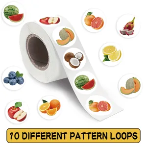 Roll of cute fruit stickers featuring various fresh designs for journaling and crafts.