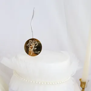 Vela decorativa para pastel de acrílico diseño de rosa decoración romántica de fiesta