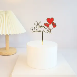 Valentine's Day acrylic cake topper with red hearts gold finish party dessert decoration