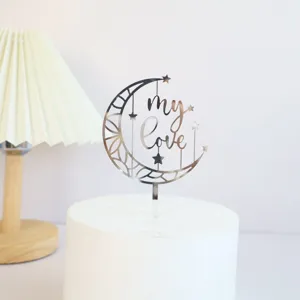 Acrylic moon star cake topper with my love text for Valentine's Day party and celebration decor.