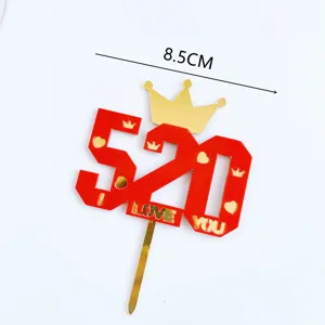 Red acrylic 520 love cake topper dessert decoration for Valentine's day party supplies